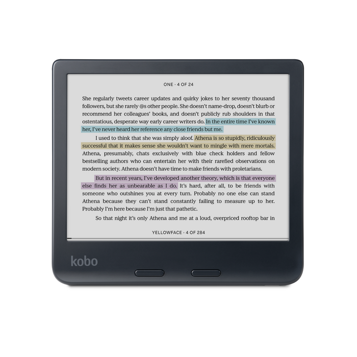Black Kobo Libra Colour front view in landscape mode.