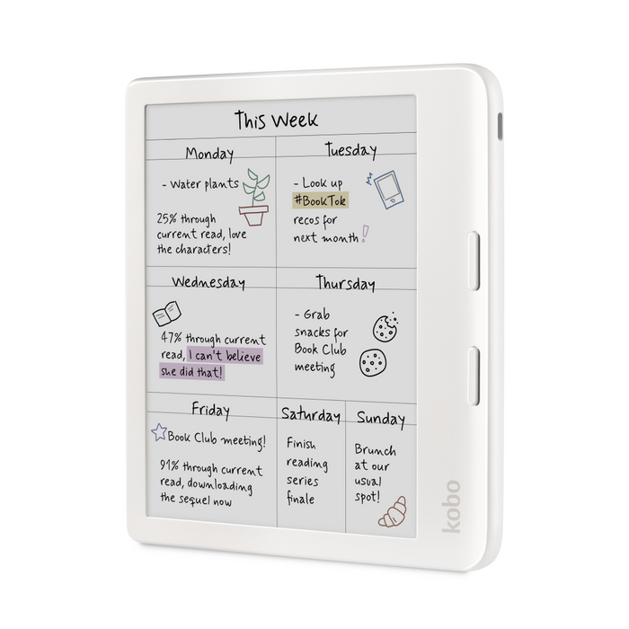White Kobo Libra Colour angled front view.