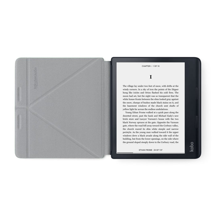 Kobo Sage in an opened Kobo Sage SleepCover.
